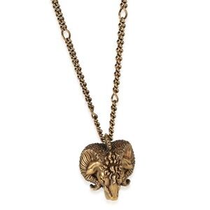 Gucci Brass Tone Ram Head Necklace Pendant on a Chain